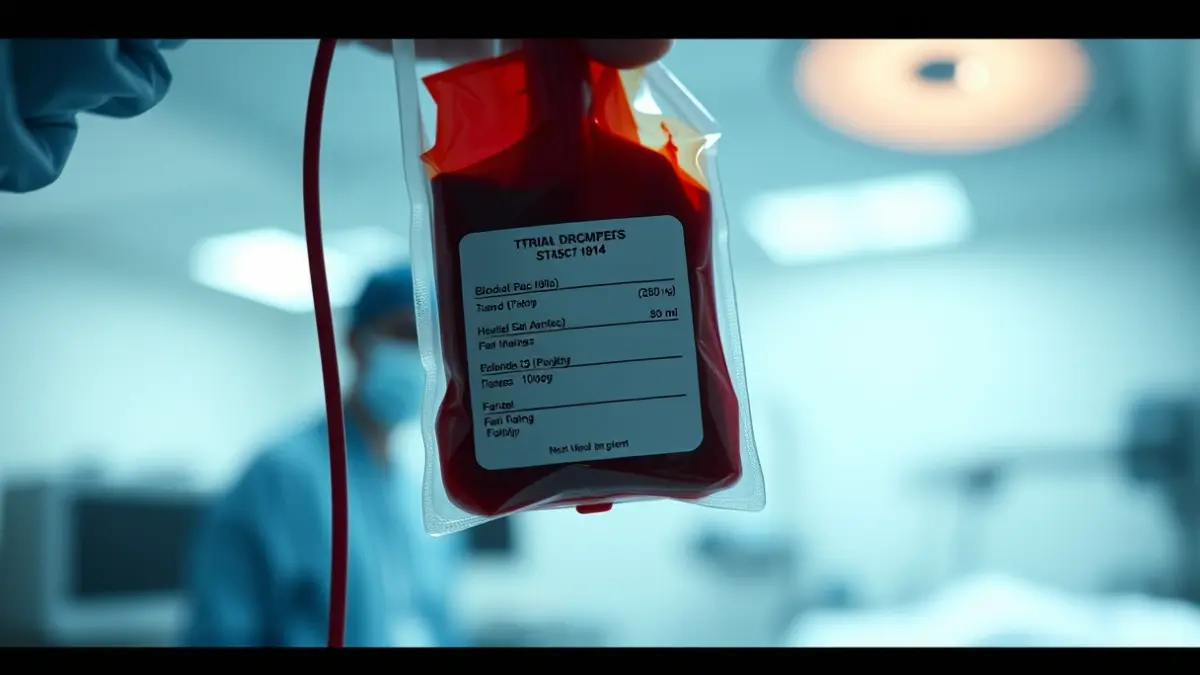 Imagen genérica de una bolsa de sangre siendo llenada en un entorno hospitalario.