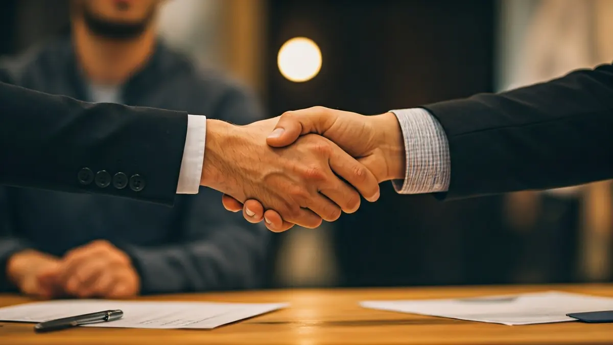Imagen genérica de dos manos estrechándose sobre un escritorio, simbolizando un acuerdo.