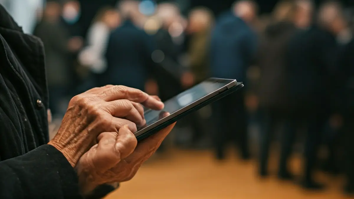 Generic image of an elderly person's hands using a tablet, symbolizing digital inclusion.