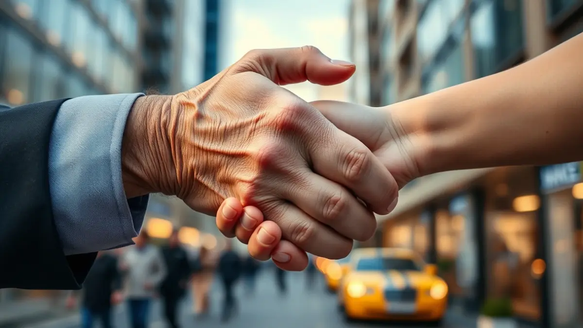 Generic image of clasped hands, symbolizing support and career guidance.