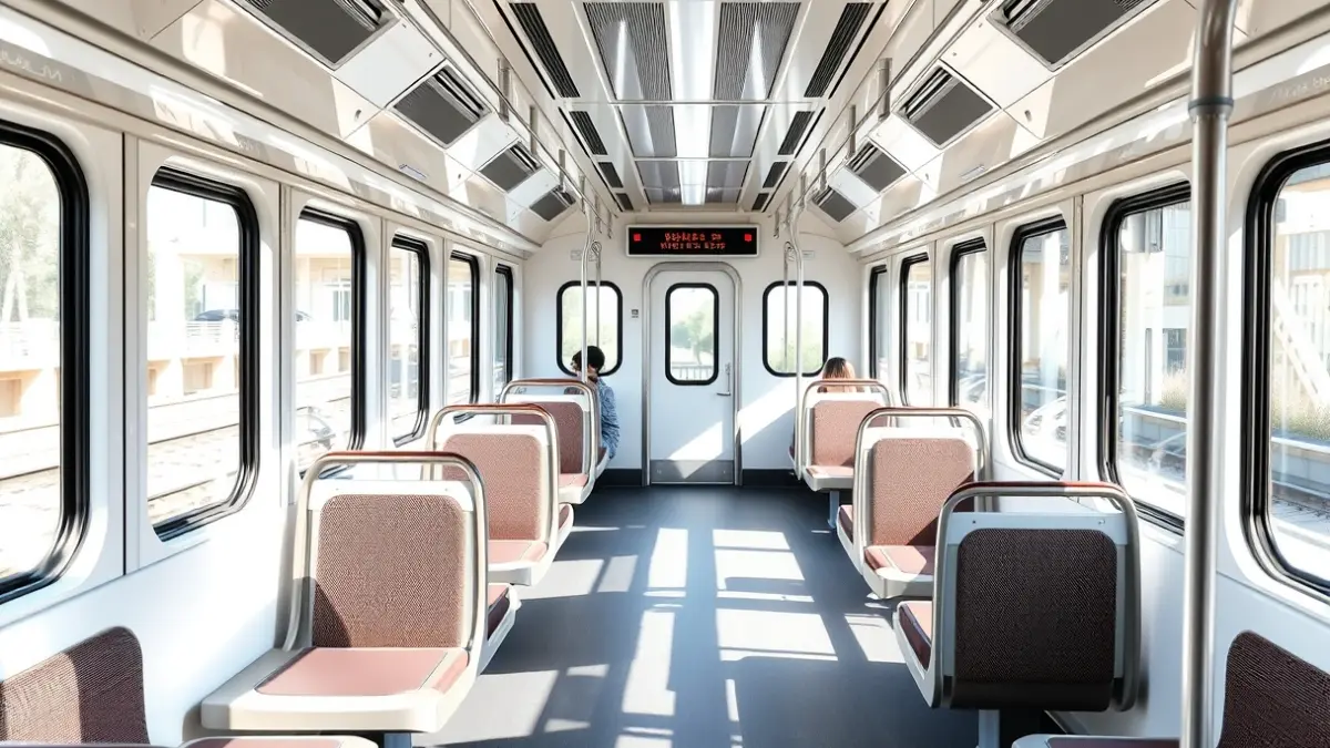 Imagen genérica del interior de un tren moderno de dos pisos, destacando su amplitud y accesibilidad.