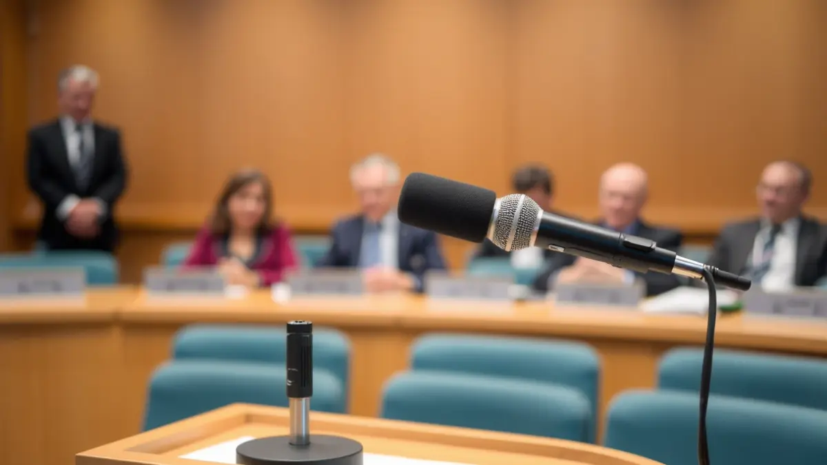 Imagen genérica de un micrófono en un podio, simbolizando una reunión o anuncio oficial.