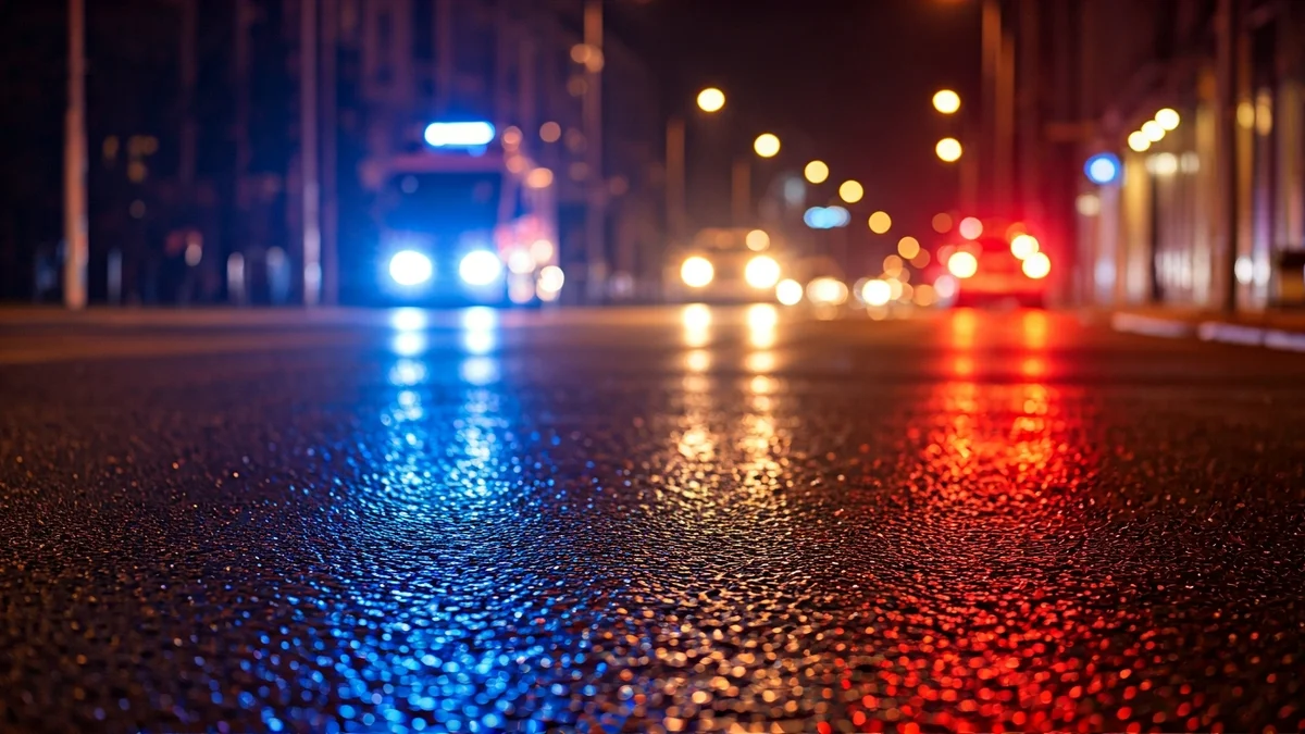 Imagen genérica de luces de emergencia reflejadas en el asfalto mojado.