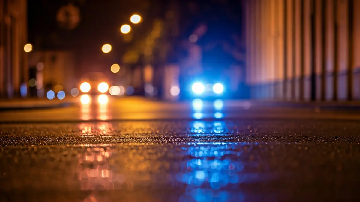 Imagen genérica de luces de emergencia reflejadas en el asfalto mojado.