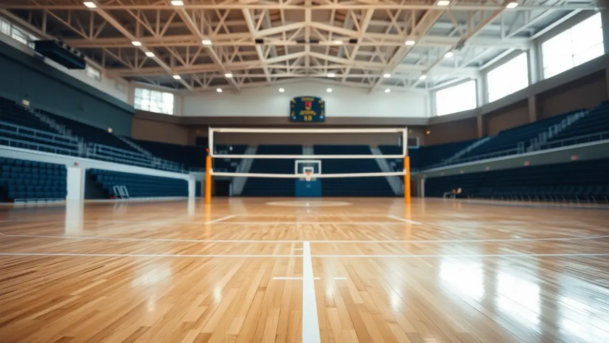 Generic image of a volleyball court with a net.