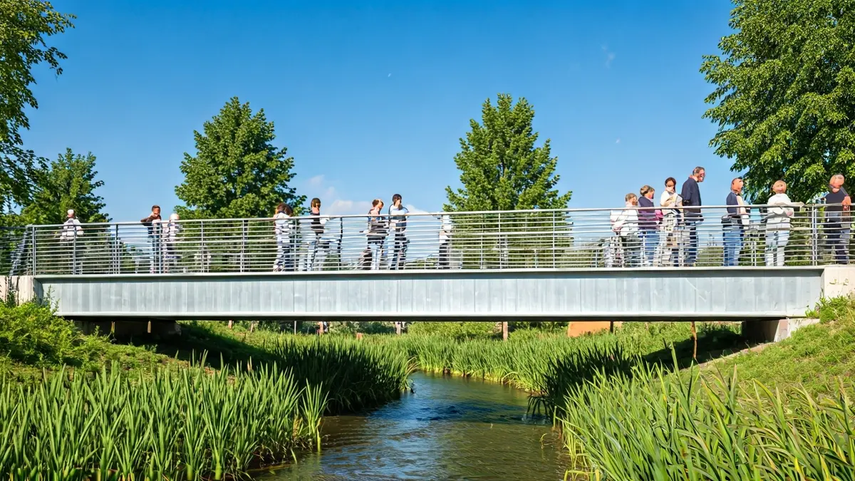 Metal pedestrian walkway over the Poveda stream in Collado Villalba.