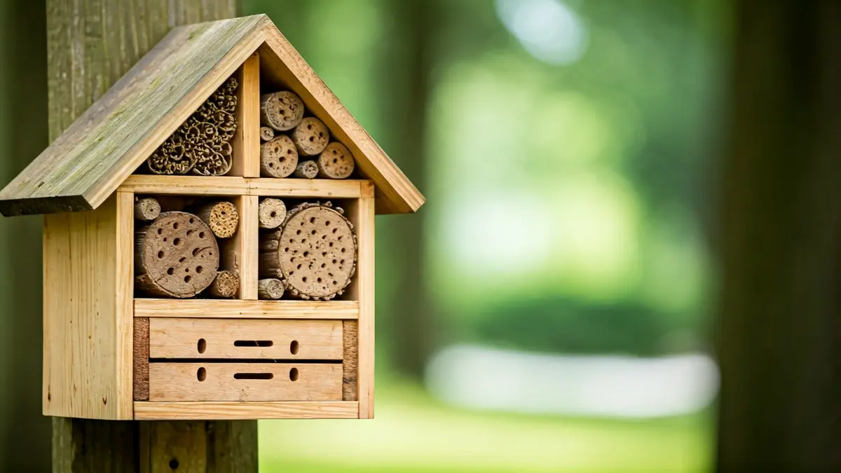 Imagen genérica de un hotel de insectos en un entorno natural.