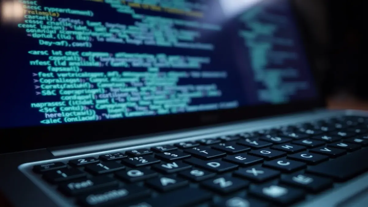 Imagen genérica de un teclado de ordenador con código en la pantalla, representando la ciberseguridad.