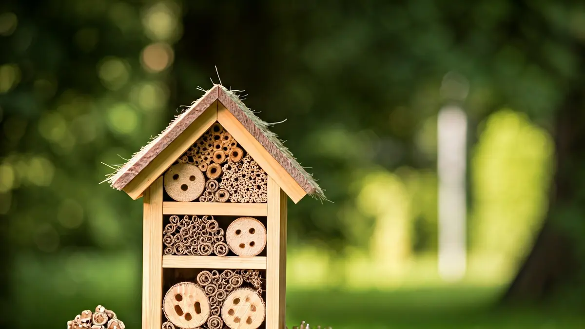 Imagen genérica de un hotel de insectos en un entorno natural.