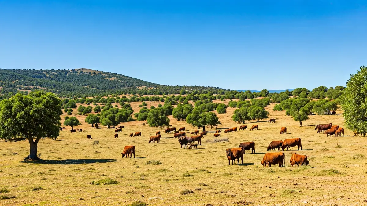 Generic image of livestock grazing in a dehesa.