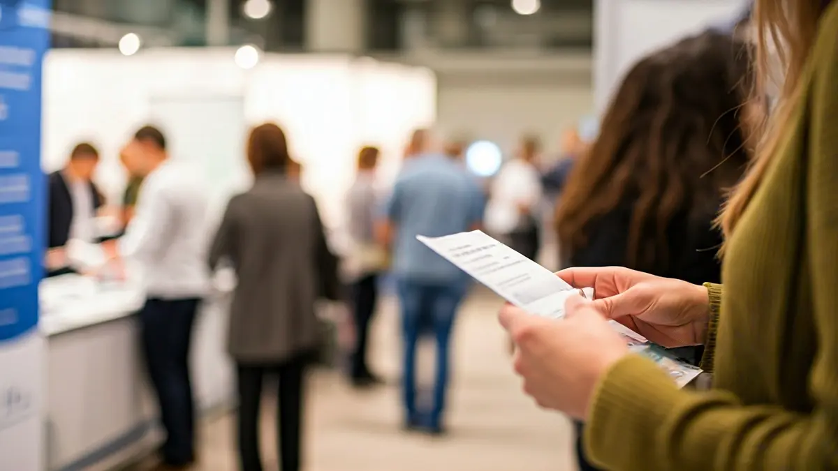 Imagen genérica de una feria de salud comunitaria con personas interactuando en diferentes puestos informativos.
