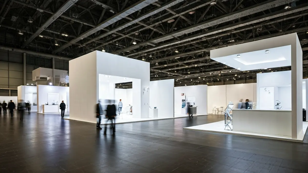 Imagen genérica de un evento de empleo con stands y personas interactuando.