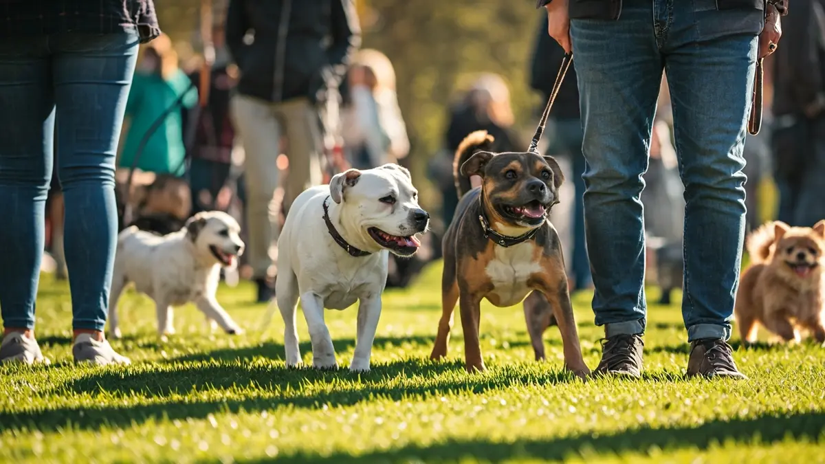 Imagen genérica de perros de diferentes razas interactuando en un parque.