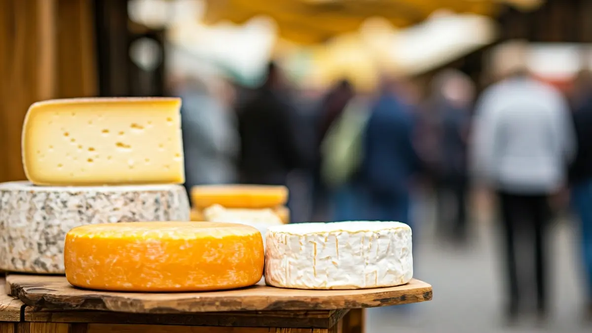 Generic image of artisanal cheeses at a fair.