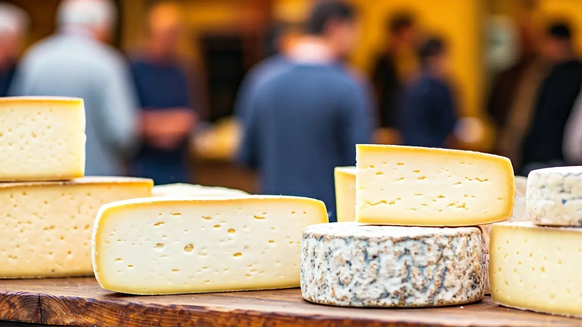 Generic image of artisanal cheeses at a fair.