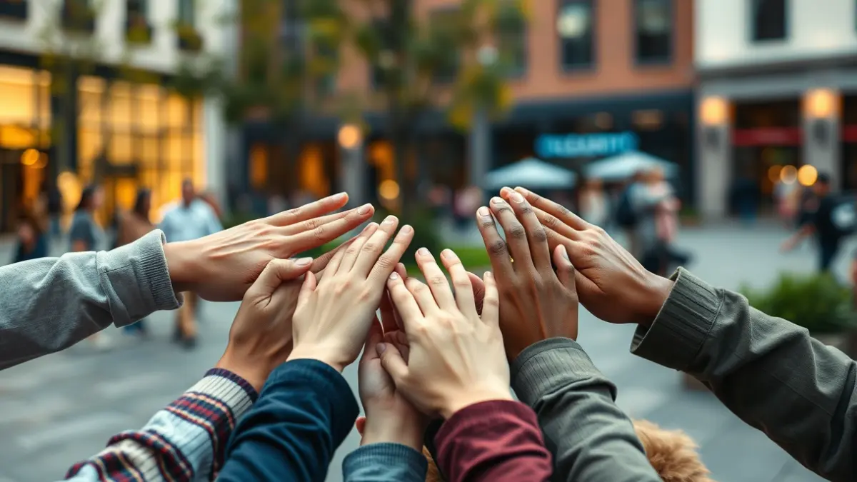 Generic image of hands coming together, symbolizing volunteering and social collaboration.