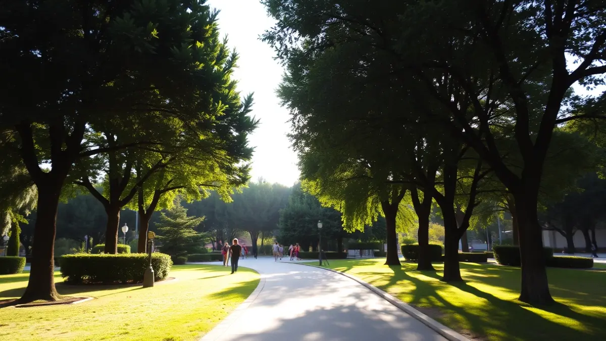 Generic image of an urban park with trees and pathways.