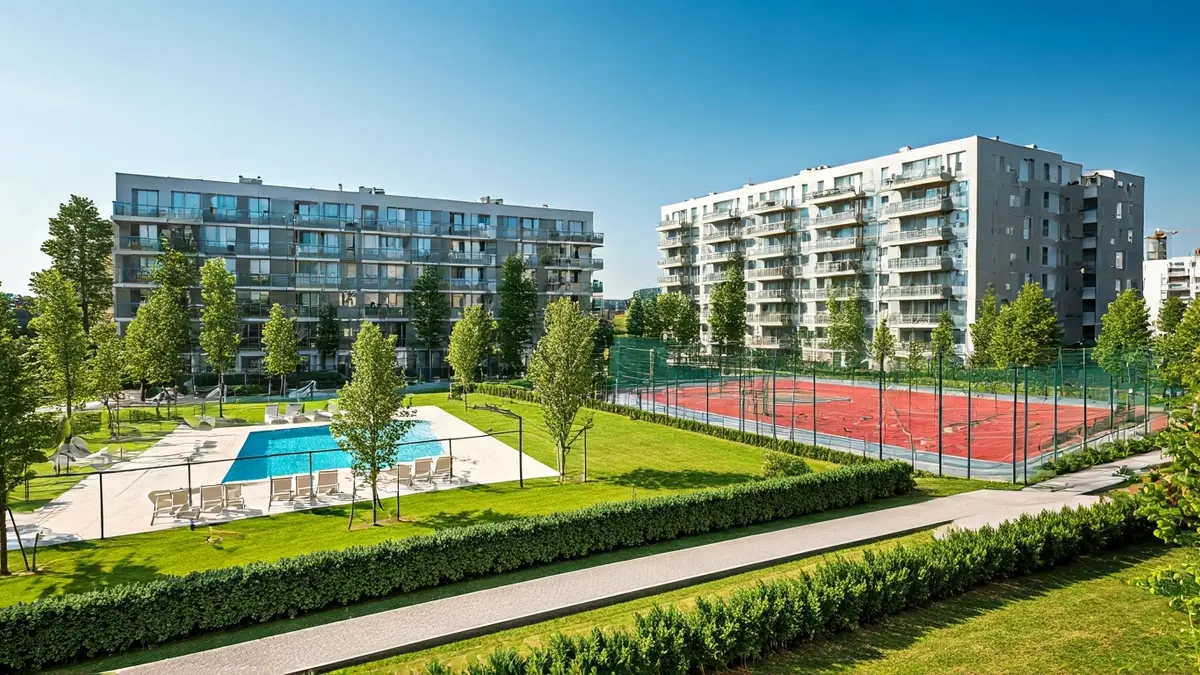 Image of a modern housing development with affordable rental homes in Colmenar Viejo.