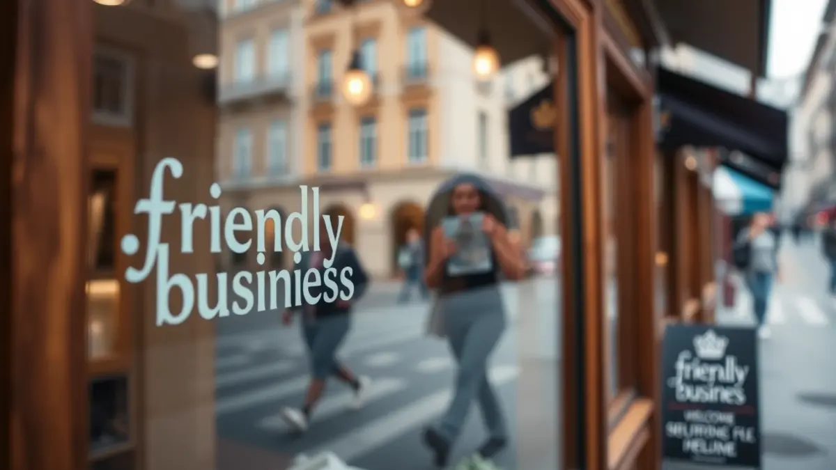 Imagen genérica de un escaparate de comercio local con un distintivo de 'comercio amigable'.