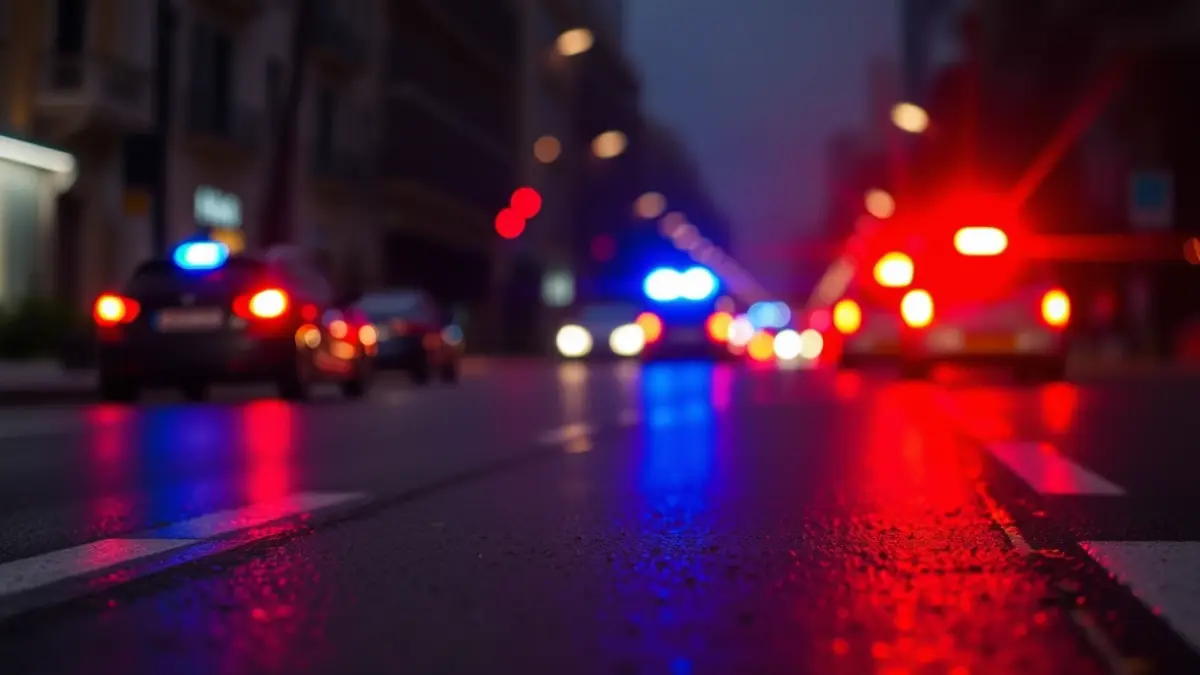 Imagen genérica de luces de emergencia reflejadas en el asfalto mojado.