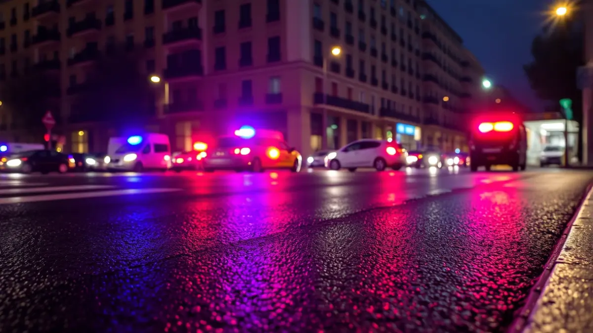 Generic image of emergency lights on an urban street in Madrid.