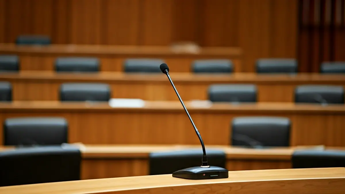 Generic image of a municipal plenary hall with a microphone on the podium.