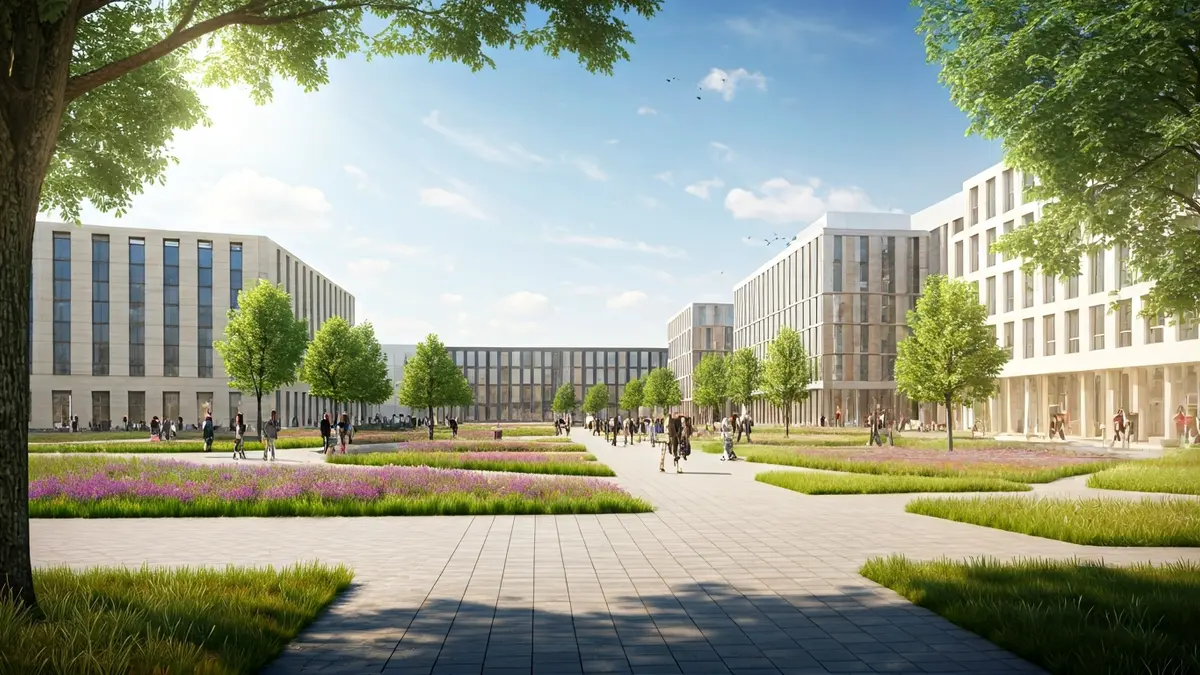 Image of a modern architectural design for a university campus.