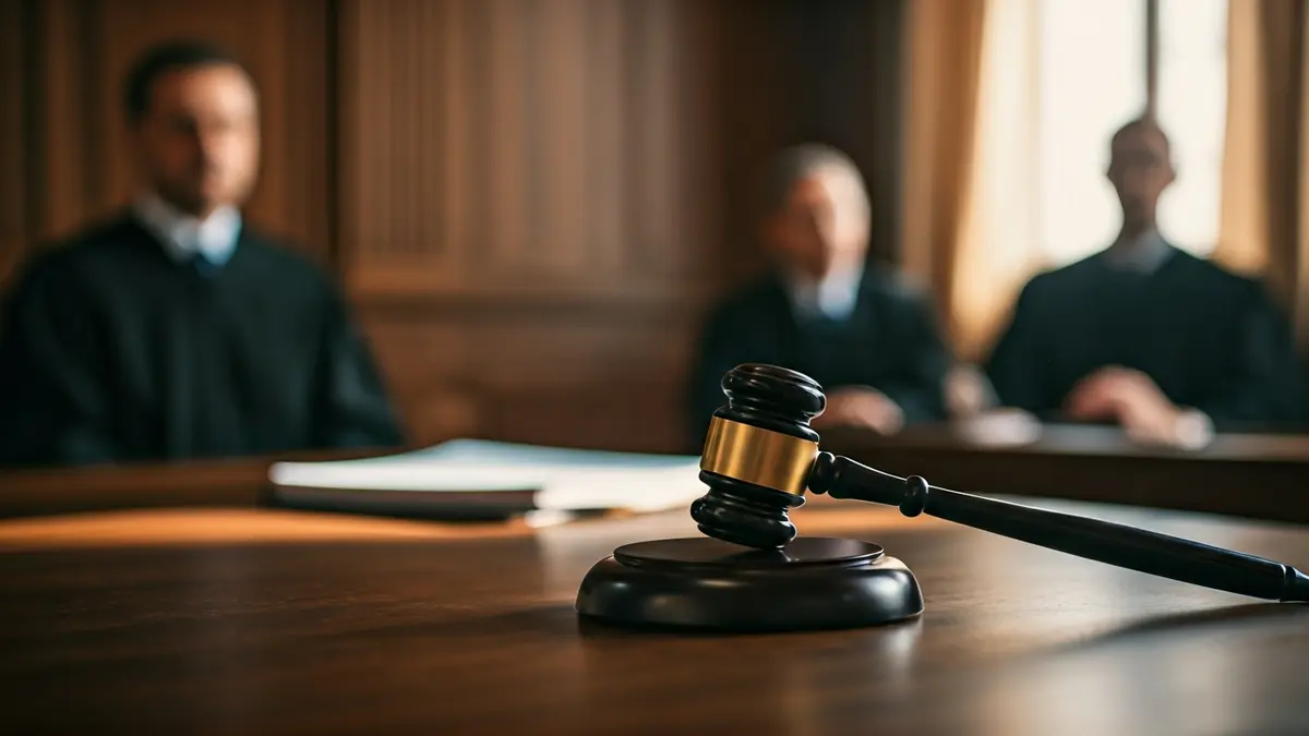 Generic image of a judge's gavel on a desk in a courtroom.