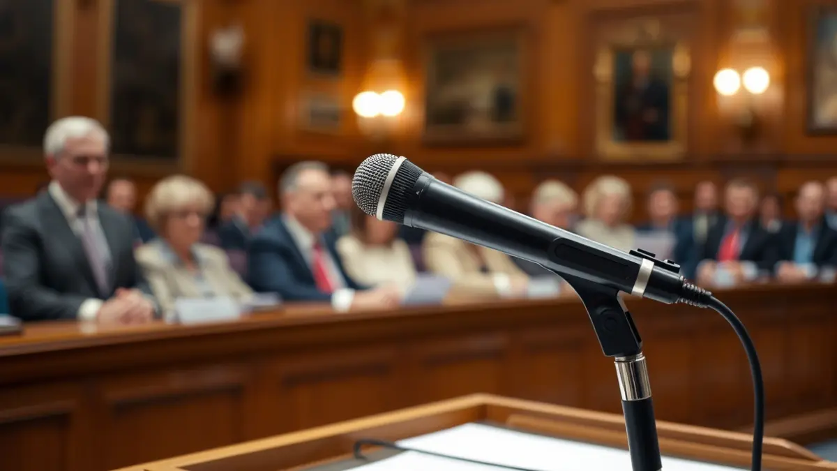 Imagen genérica de un micrófono en un atril en una sala de plenos.