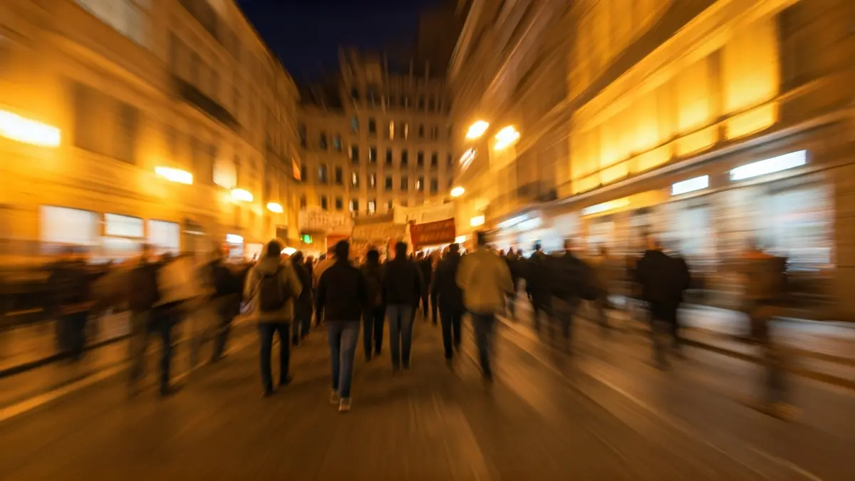 Generic image of a street protest in an urban setting.
