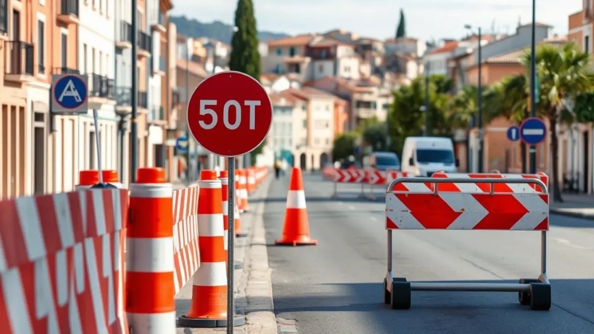 Generic image of a street closed for construction with temporary signage.