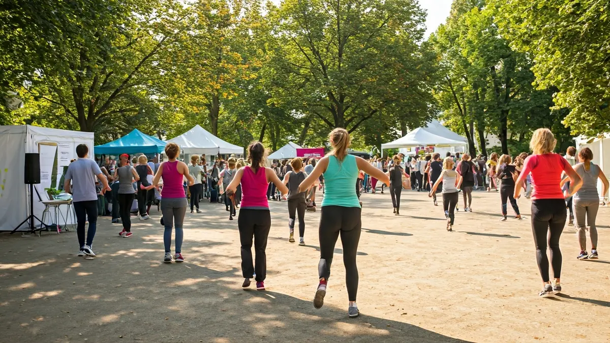 Generic image of a community health fair with various activities and people of all ages.