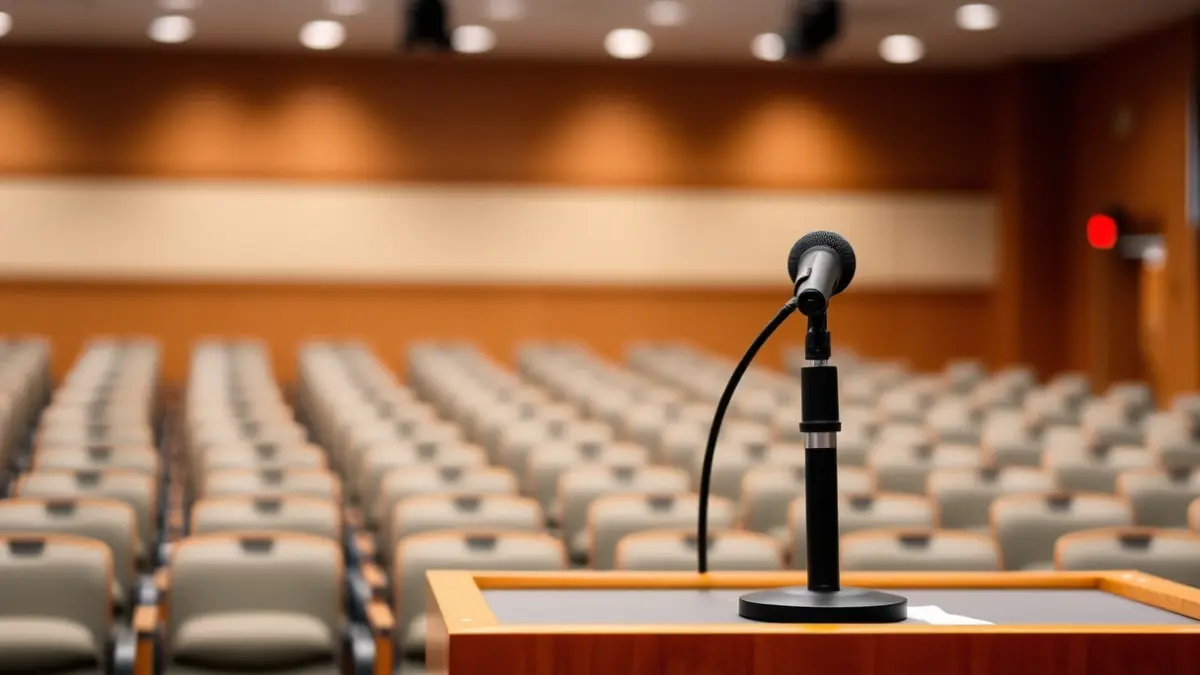 Imagen genérica de un micrófono en un podio, simbolizando un encuentro político.