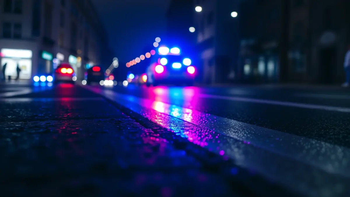 Imagen genérica de luces de emergencia reflejadas en el asfalto mojado por la noche.