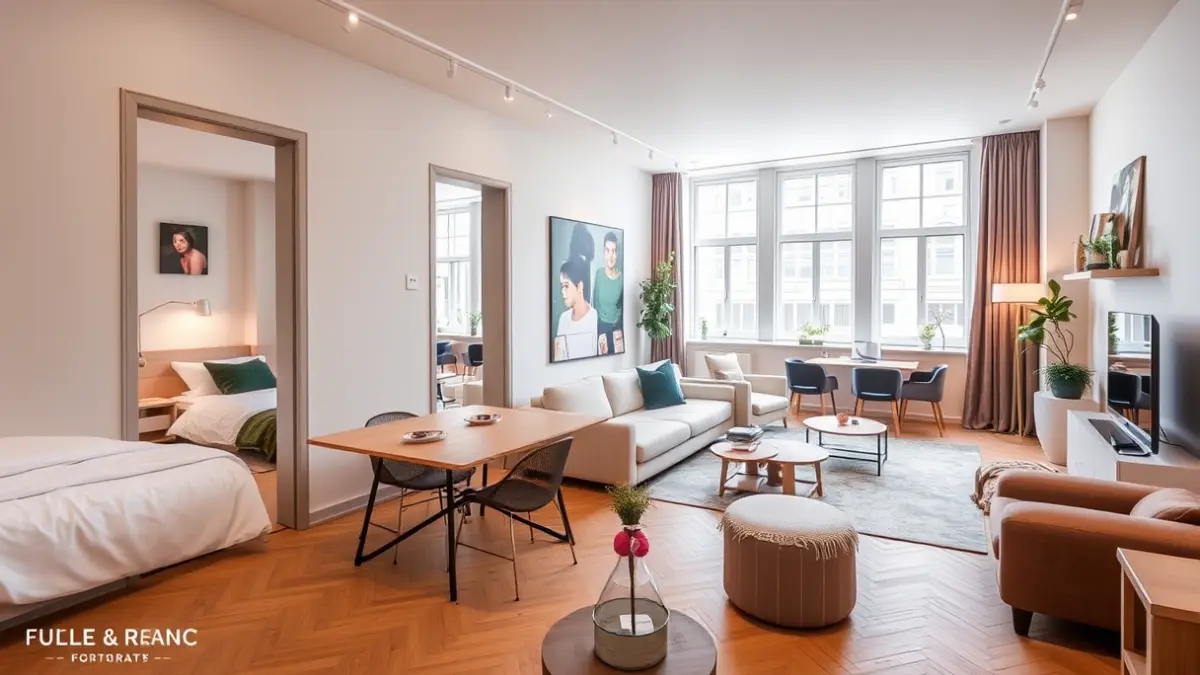 Imagen genérica de un espacio de co-living moderno con áreas comunes y privadas.