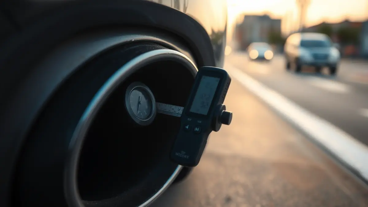 Imagen de un dispositivo de medición de gases en un tubo de escape de vehículo.