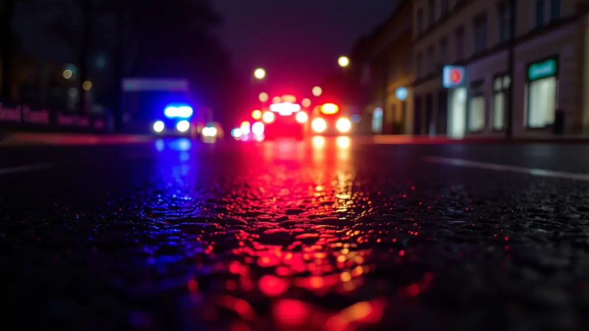 Imagen genérica de luces de emergencia reflejadas en el asfalto mojado.