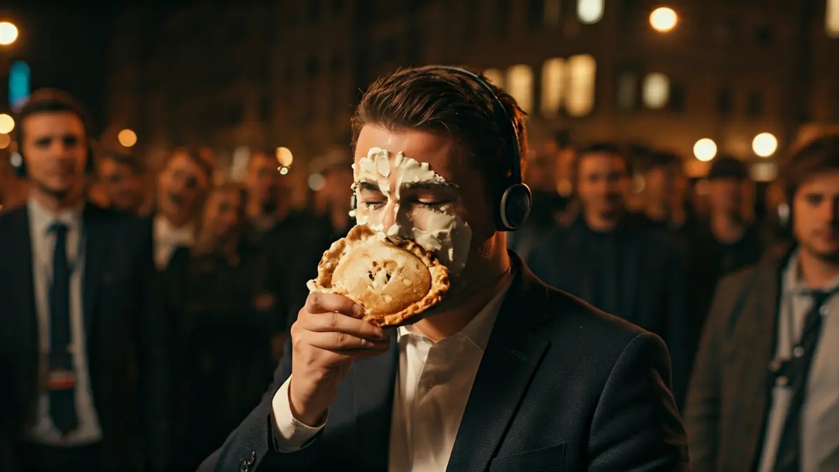 Imagen de una tarta en la cara, simbolizando humillación en un entorno laboral.