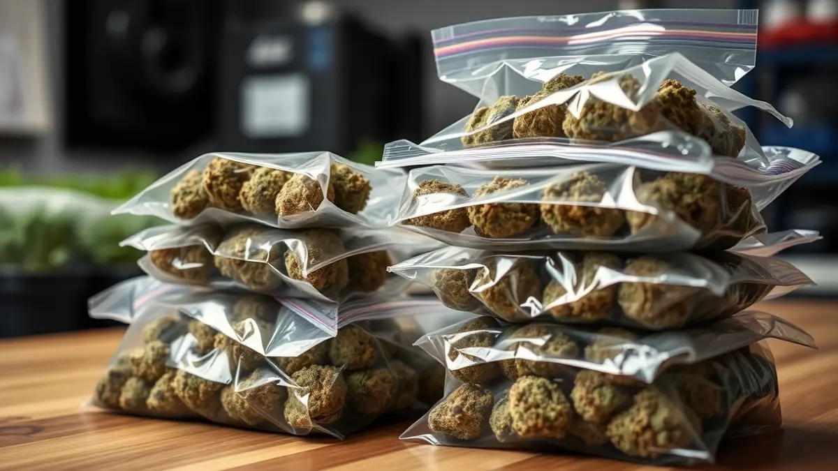 Imagen de cogollos de marihuana envasados al vacío, listos para su distribución.