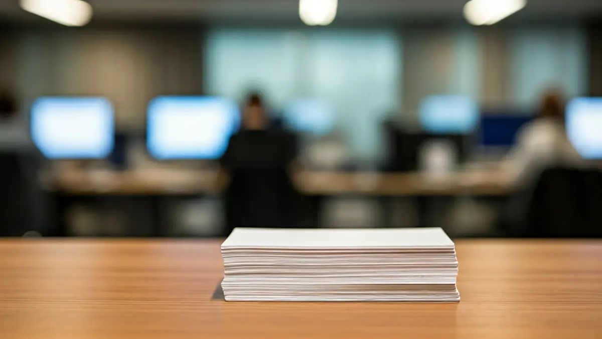 Generic image of business cards on an office desk, symbolizing a call center environment.