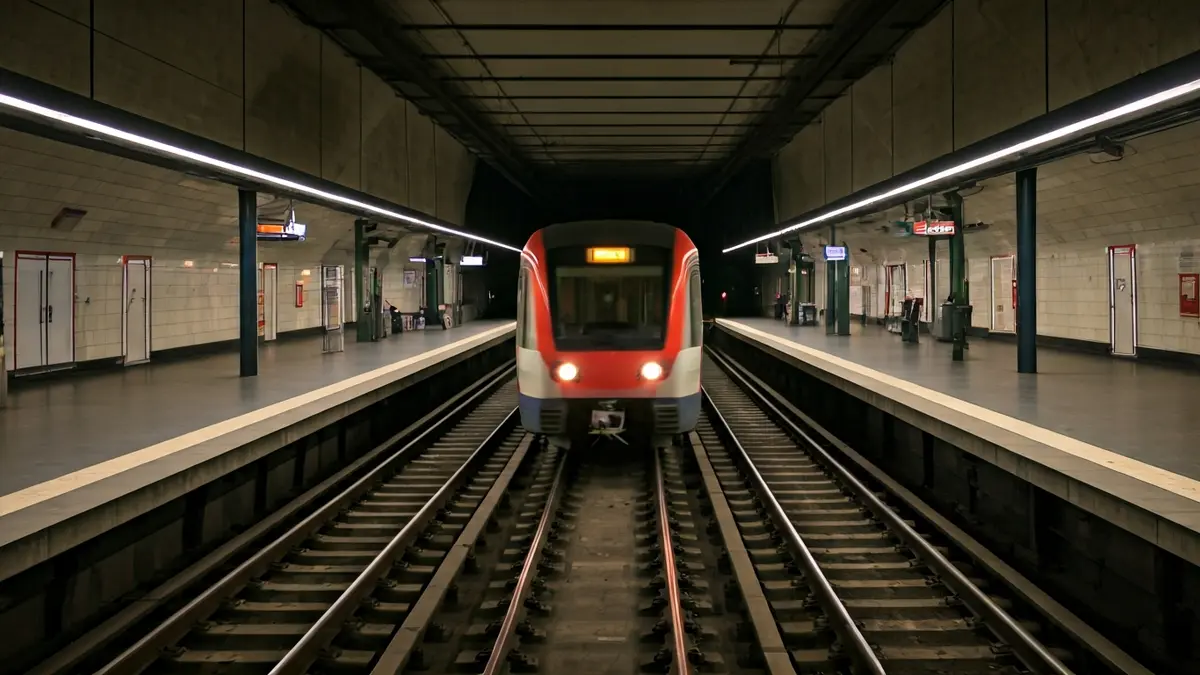Generic image of a modern subway station with an arriving train.