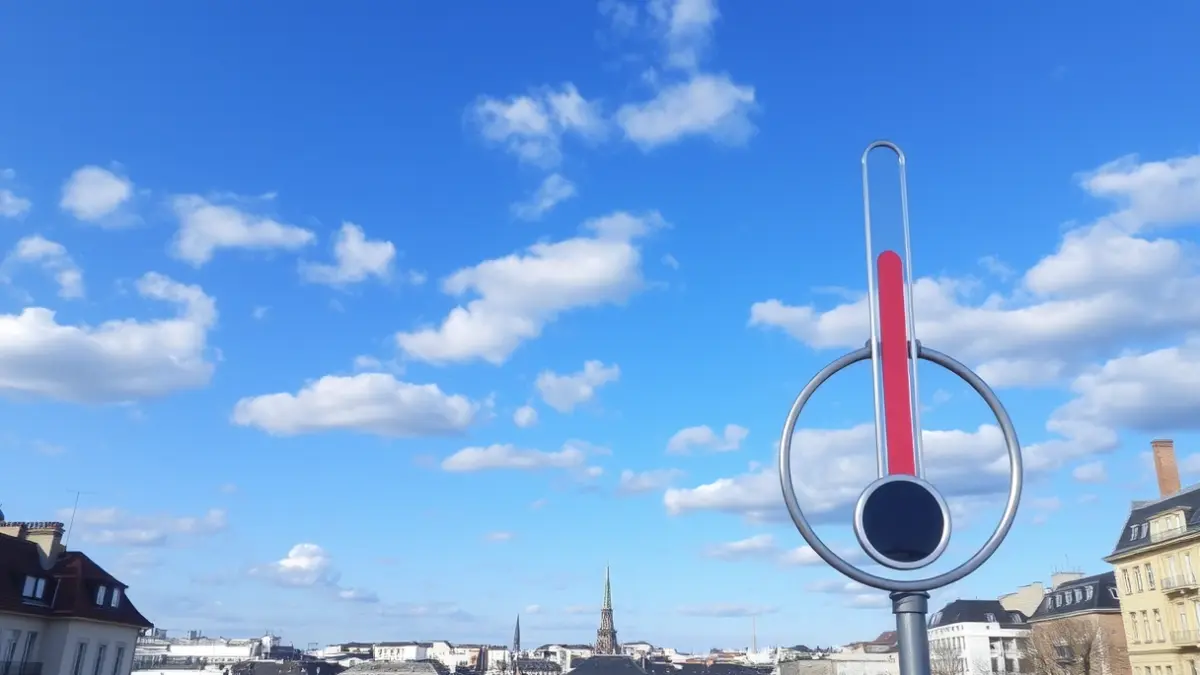 Imagen genérica de un cielo con nubes altas y un termómetro indicando descenso de temperaturas.