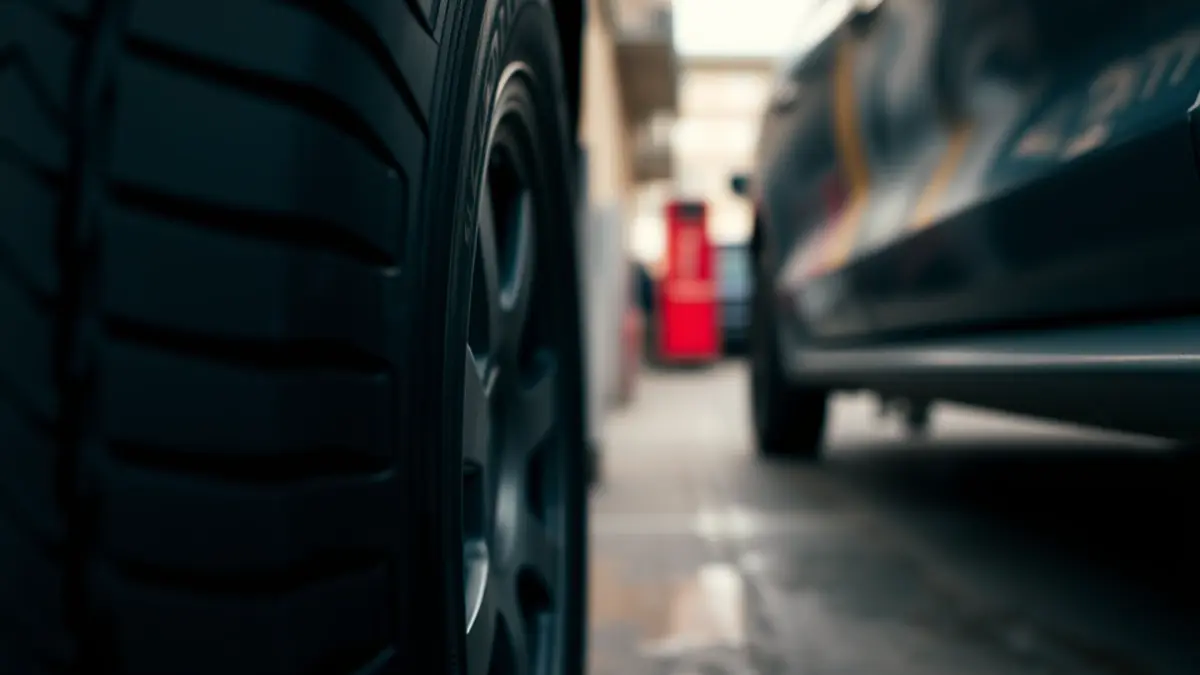 Imagen genérica de un neumático de coche en un entorno urbano.
