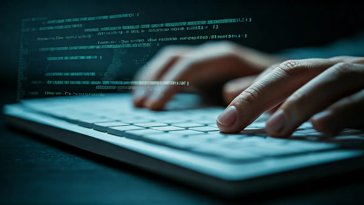 Generic image of a computer keyboard with abstract code on screen, representing cybercrime.