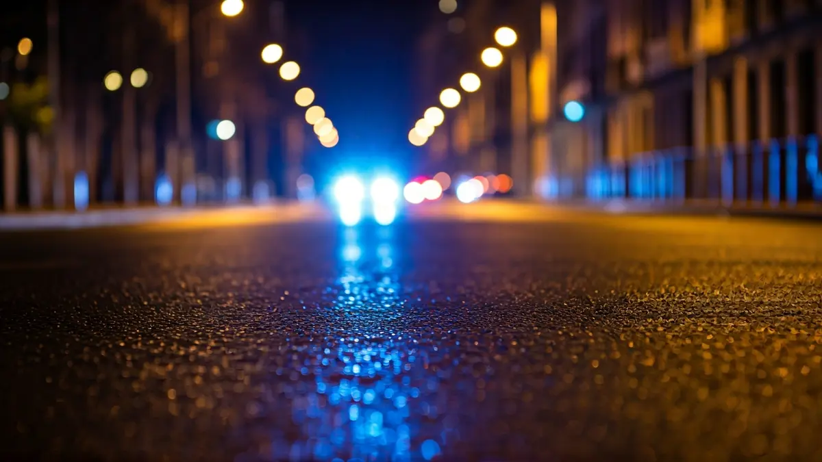 Imagen genérica de luces de emergencia policiales en una calle de Madrid.