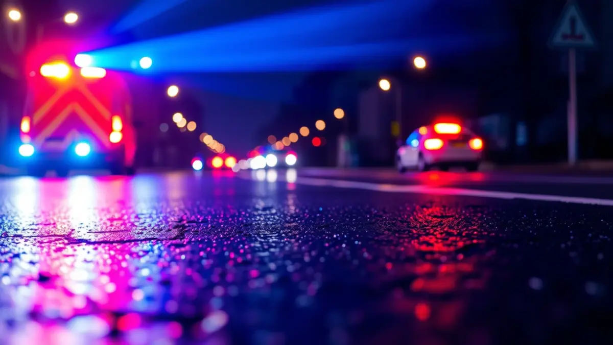 Imagen genérica de luces de emergencia reflejadas en el asfalto mojado.