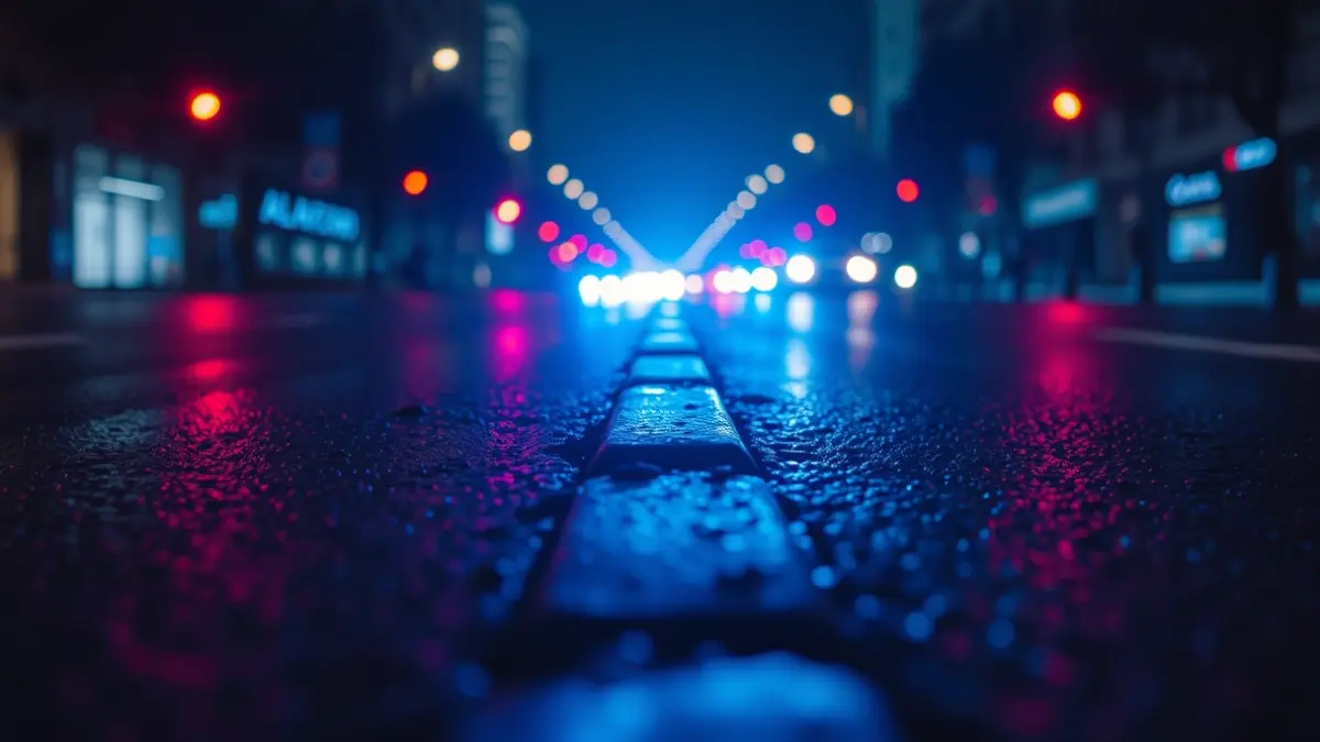 Generic image of police emergency lights on a Madrid street at night.