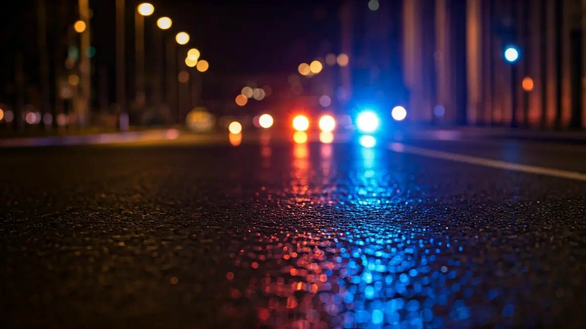 Imagen genérica de luces de emergencia reflejadas en el asfalto mojado.