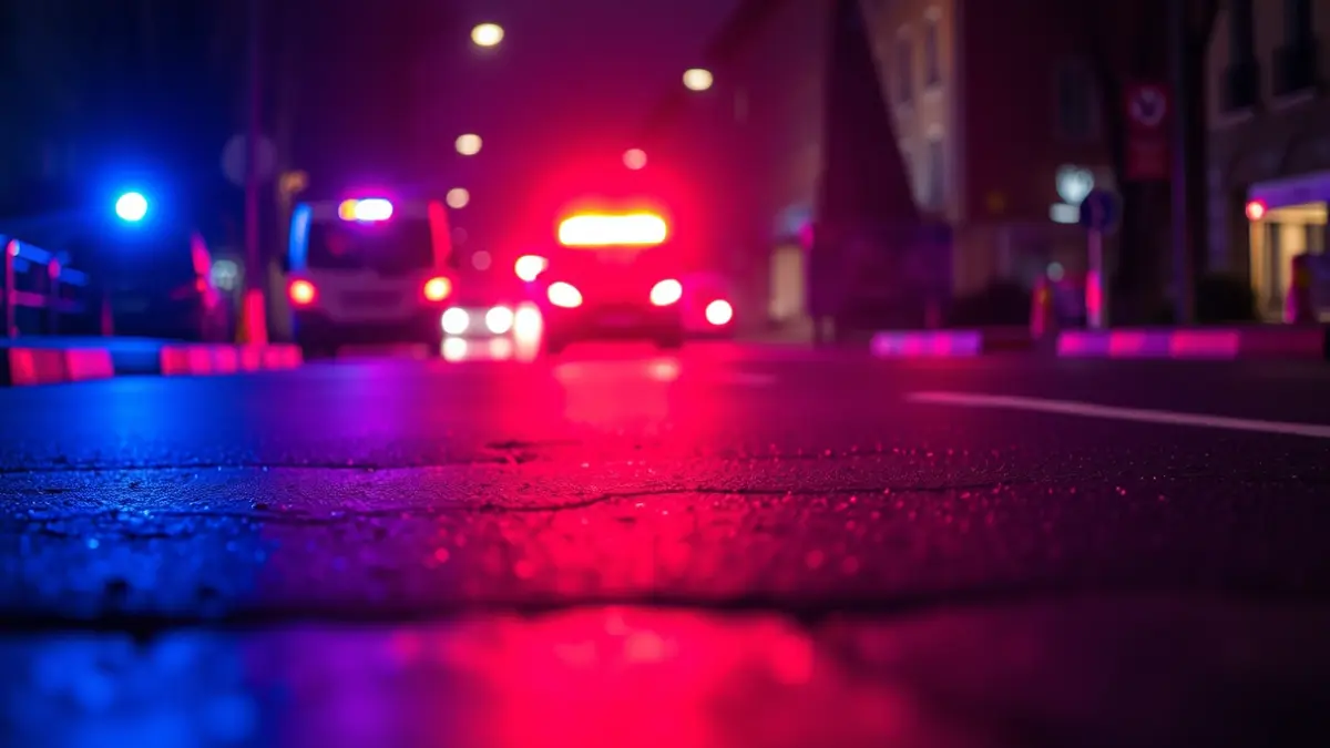 Imagen genérica de luces de emergencia reflejadas en el asfalto mojado por la noche.