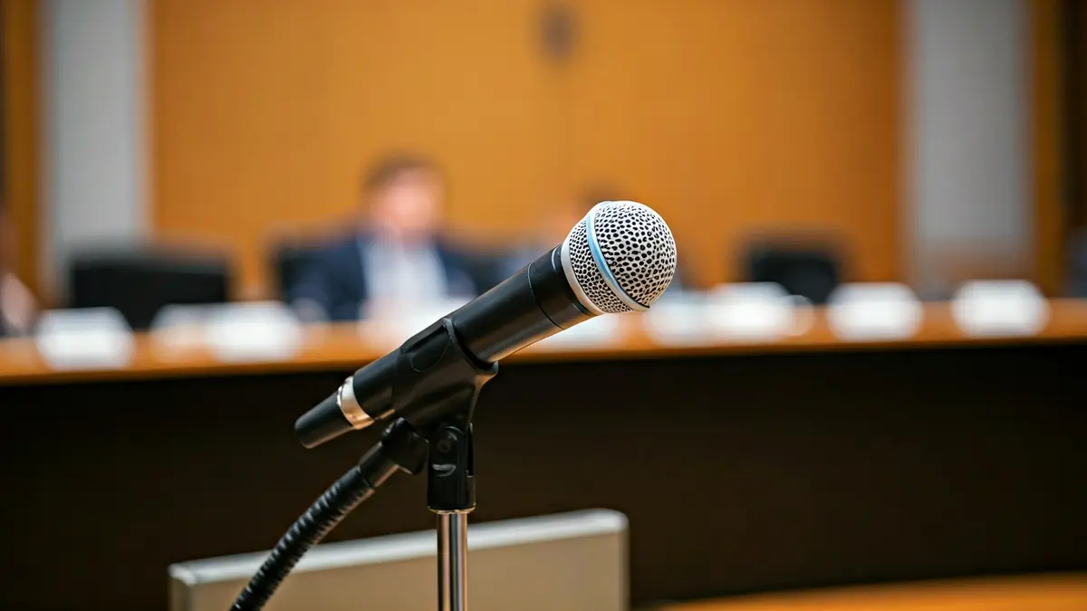 Imagen genérica de un micrófono en un podio, simbolizando negociaciones o protestas.